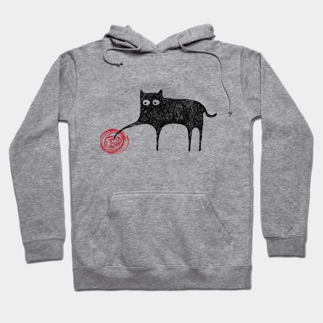 Cute Black Scribble Cat Playing With Ball of Yarn Hoodie by BG Creative